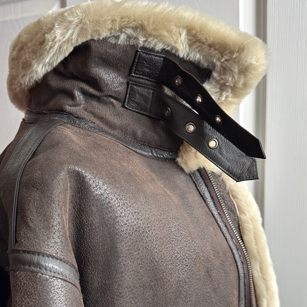 XOXO Dark Brown Leather Jacket with Cream Trim - Picture 6 of 8